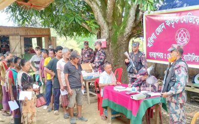 ফ্রি মেডিকেল ক্যাম্পের মাধ্যমে ১২৯ অসহায় মানুষের পাশে ছোটহরিণা ব্যাটালিয়ন