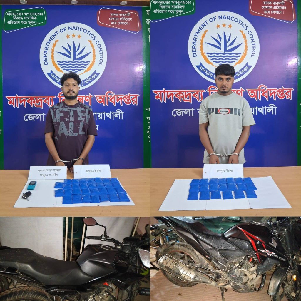 নোয়াখালীতে ডিএনসি-র‍্যাবের যৌথ অভিযান: ৯,৭৯০ ইয়াবাসহ গ্রেপ্তার ২